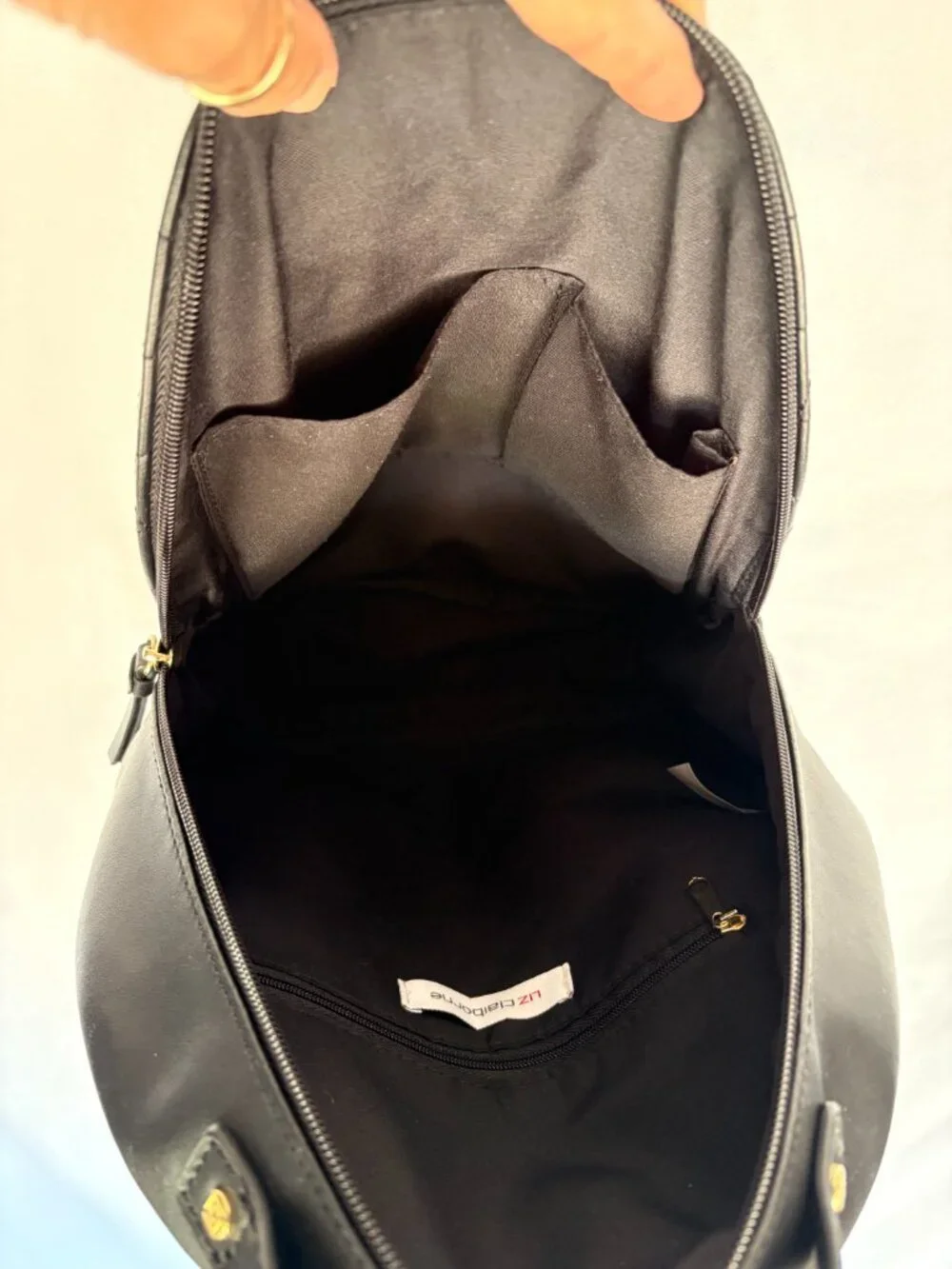 Liz Claiborne Black Quilted Mini Backpack Gold Hardware
